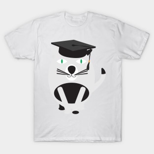 Black White Cat with Graduation Hat T-Shirt